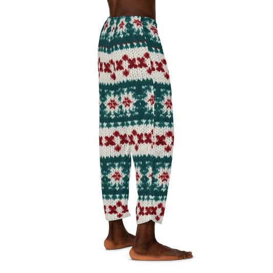 Christmas Knit Crochet Holiday, Festive Yuletide Pattern, Winter Season - Men's Pajama Pants (AOP)