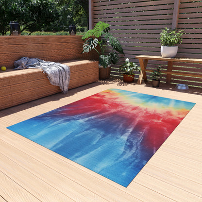 Rainbow Tie-Dye Denim: Vibrant Multi-Color, Fabric Design Spectacle - Outdoor Rug