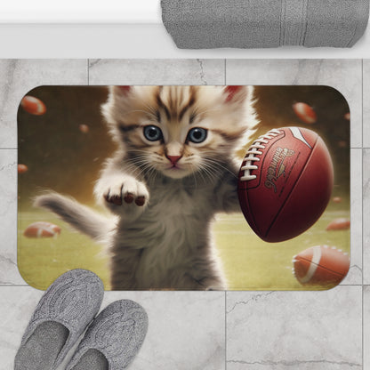 Football Kitty Fantasy: Feline Cat American Sport Quarterback - Alfombra de baño