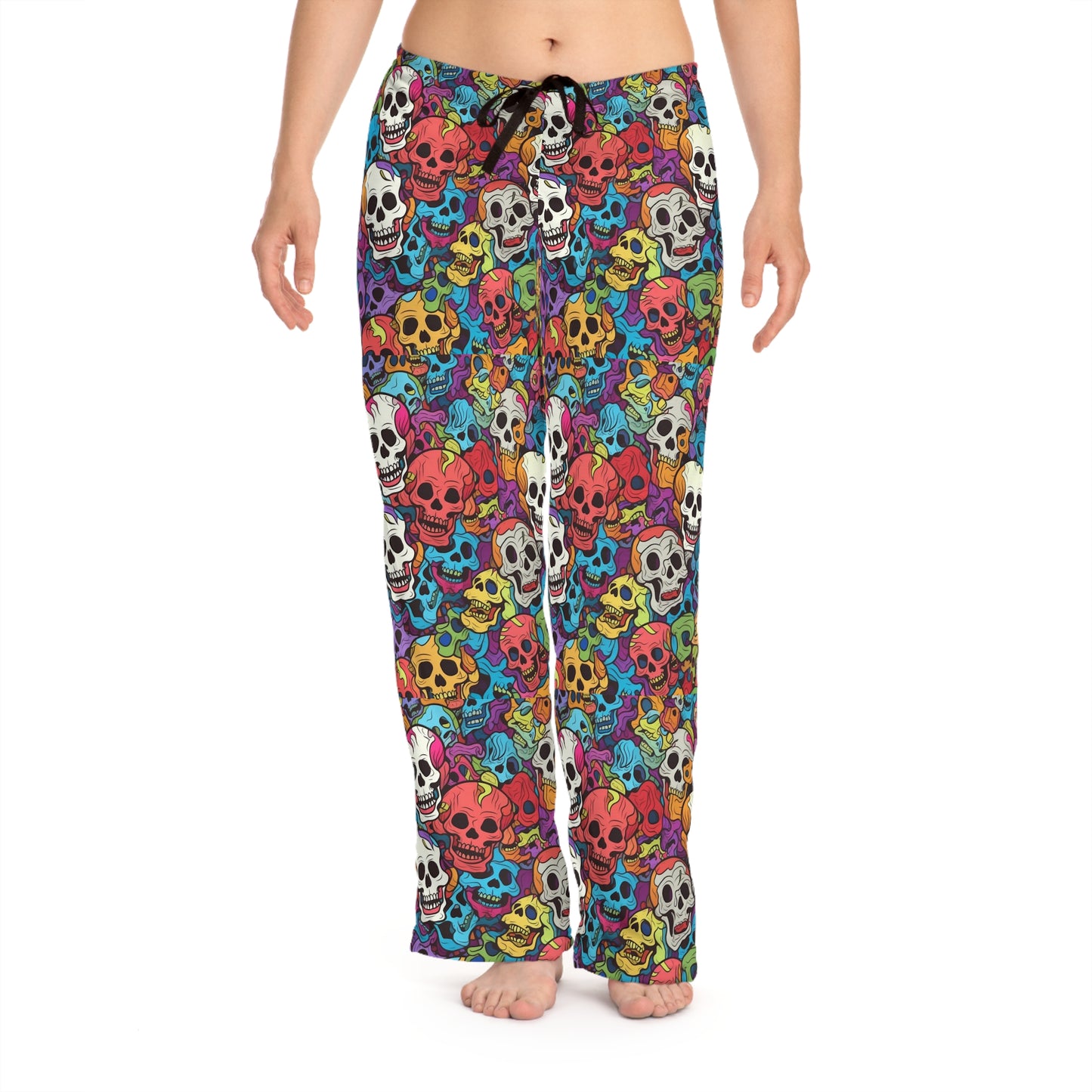 Patrón psicodélico de cabeza de calavera arcoíris, colores vibrantes - Pantalones de pijama para mujer (AOP) 