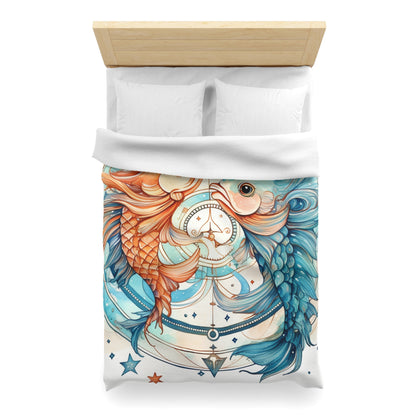 Pisces Zodiac Horoscope - Starry Watercolor & Ink, Hyper-Detailed Fish Microfiber Duvet Cover