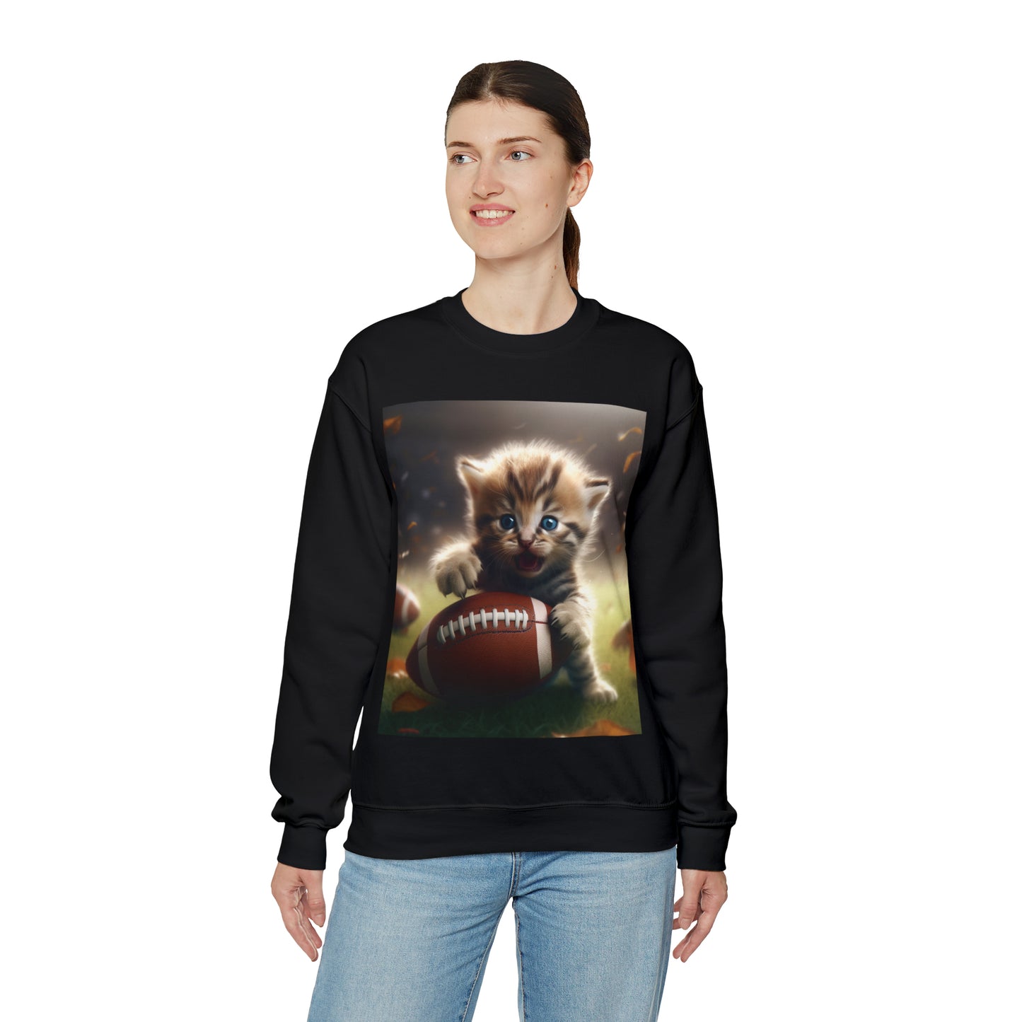 Football Kitten Touchdown: Tabby's Winning Play Sport Game - Unisex Heavy Blend™ Crewneck Sweatshirt