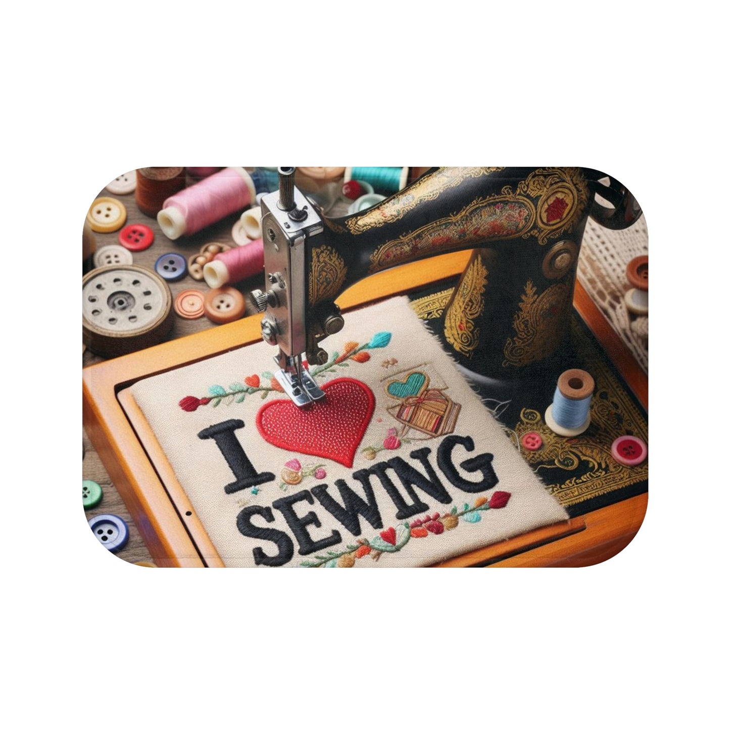 Sewing Machine, I Love Sewing Embroidery, Tailor Workshop - Bath Mat