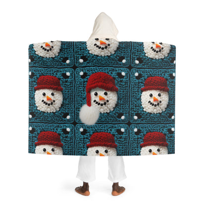 Snowman Crochet Craft, Festive Yuletide Cheer, Winter Wonderland - Hooded Sherpa Fleece Blanket