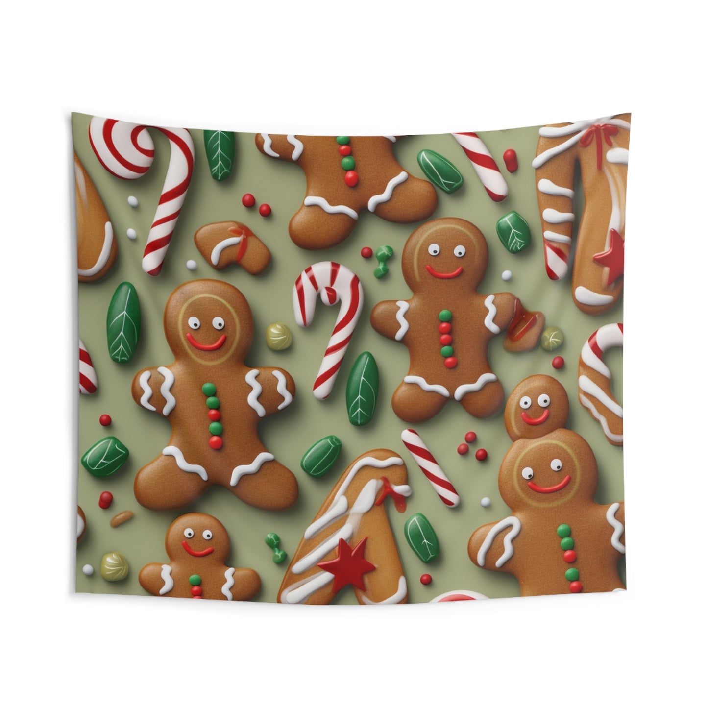 Gingerbread Man Christmas Cookie - Tree - Candy Cane - Indoor Wall Tapestries