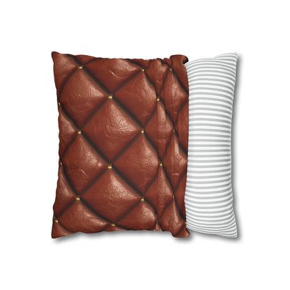 Brown Leather Cognac Pattern Rugged Durable Design Style - Spun Polyester Square Pillow Case