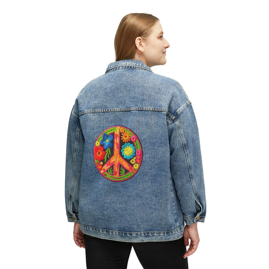 Peace Symbol Emboridery Patch Graphic, Women's Denim Jacket