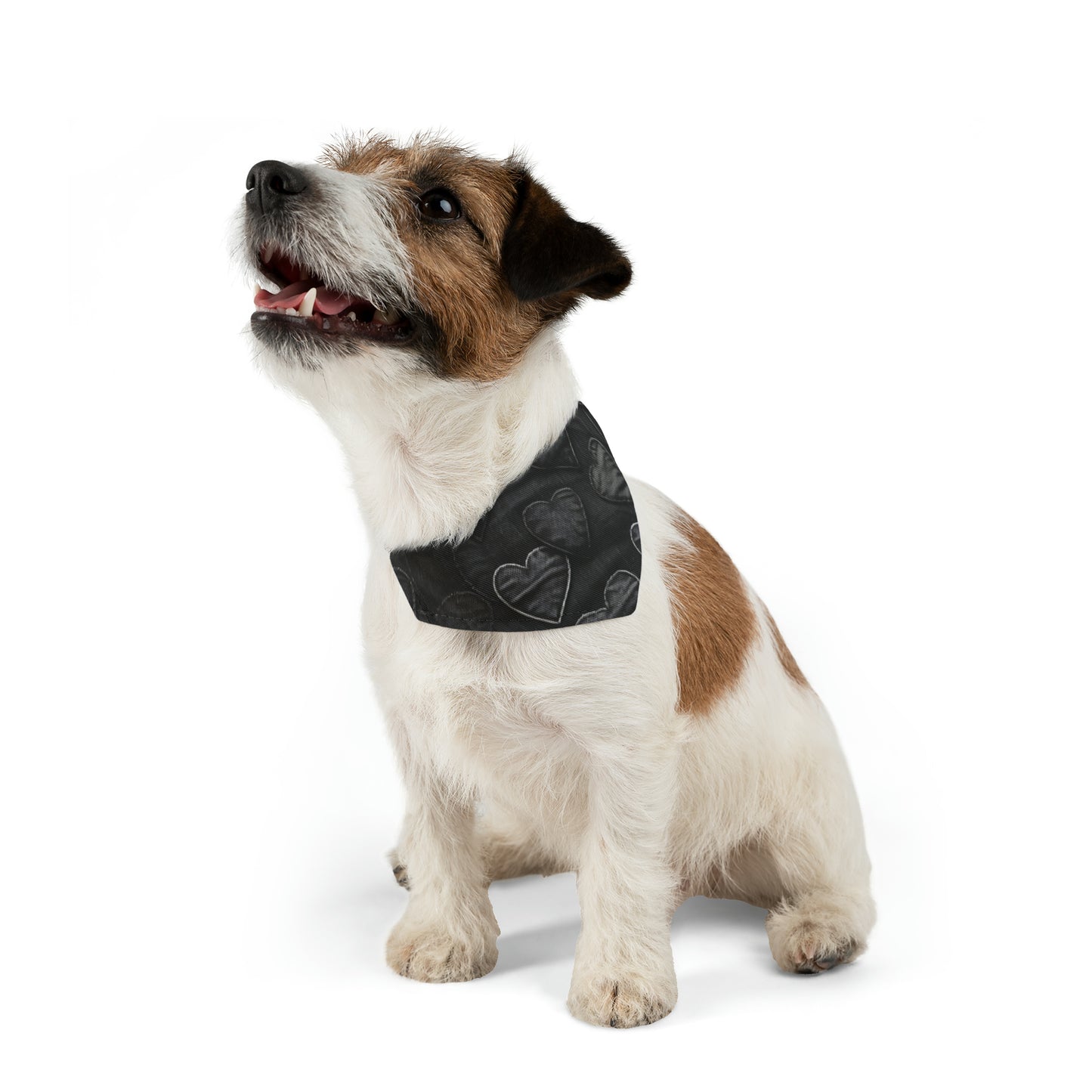 Black: Distressed Denim-Inspired Fabric Heart Embroidery Design - Dog & Pet Bandana Collar