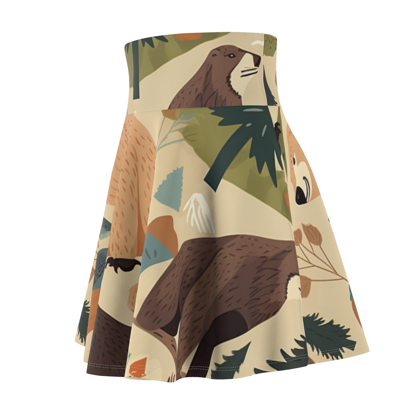 U.S. Wilderness Inspired: Grizzly Bears, Animals Pattern Women's Skater Skirt (AOP)