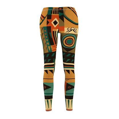 Earthy Tones Geometric Tribal-Inspired Pattern Design Women's Cut & Sew Casual Leggings (AOP)