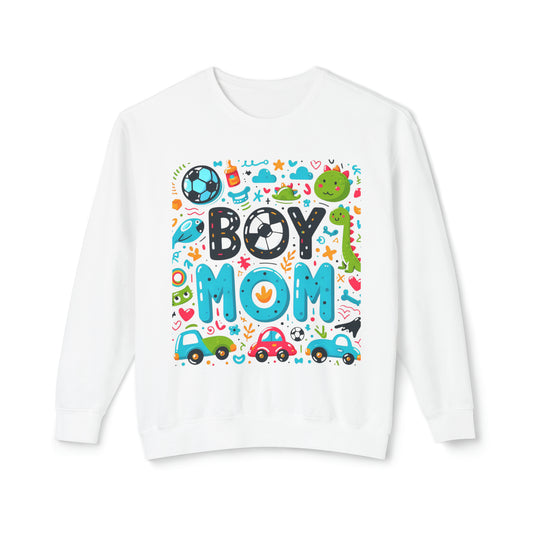 Boymom Design Shirt, Soccer Boy Mom Gift, Unisex Lightweight Crewneck Sweatshirt