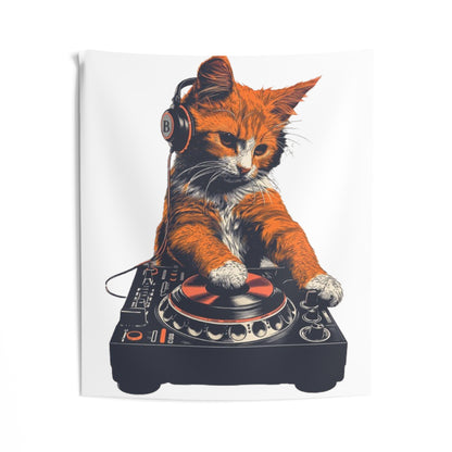 Retro style, DJ cat - Indoor Wall Tapestries