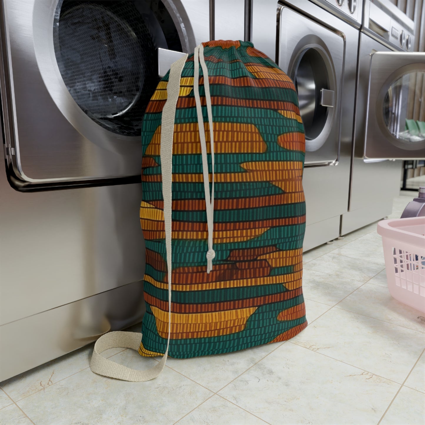 Teal & Dark Yellow Maya 1990's Style Textile Pattern - Intricate, Texture-Rich Art - Laundry Bag