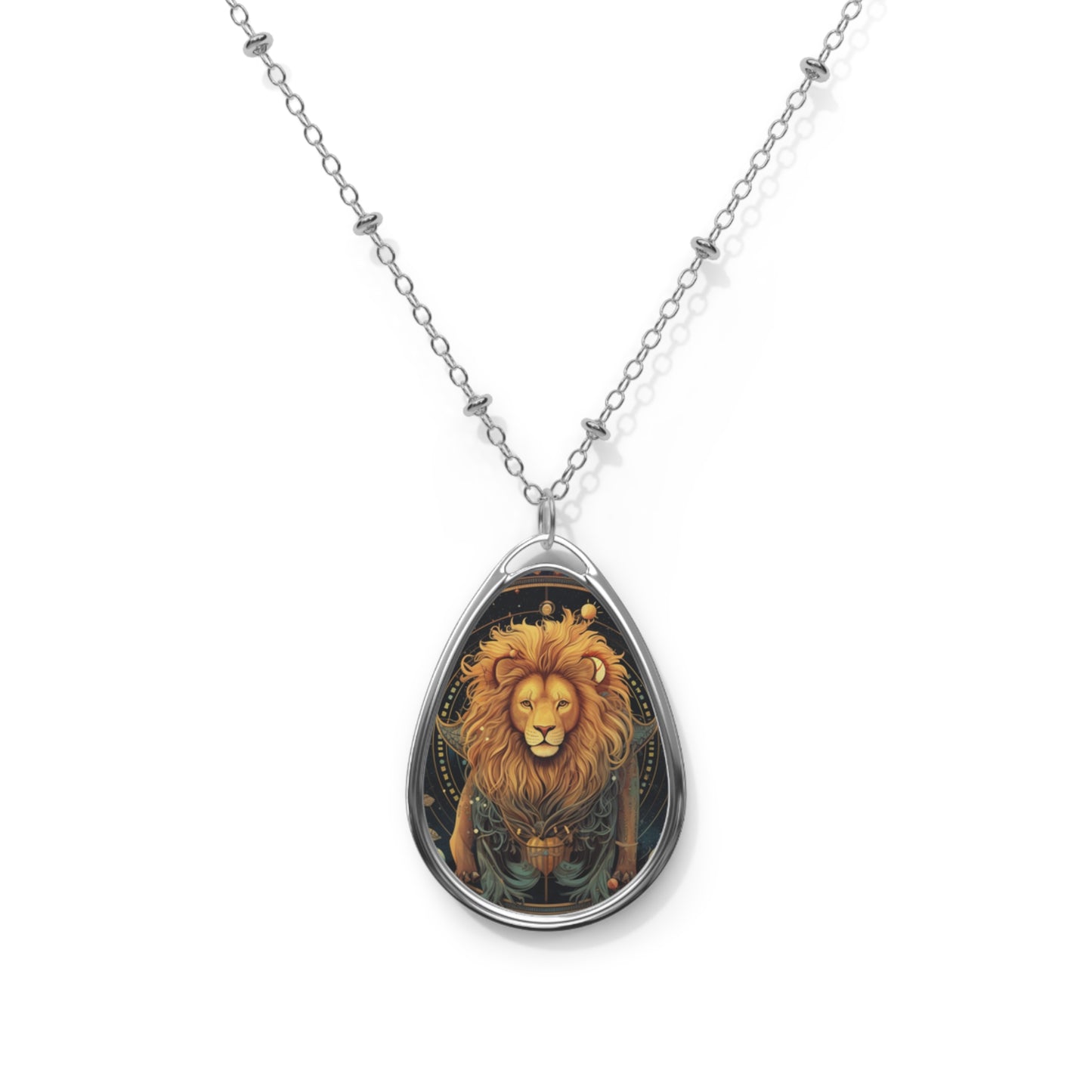 Astrological Leo Sign - Vibrant Cosmic Zodiac Astrology - Oval Necklace