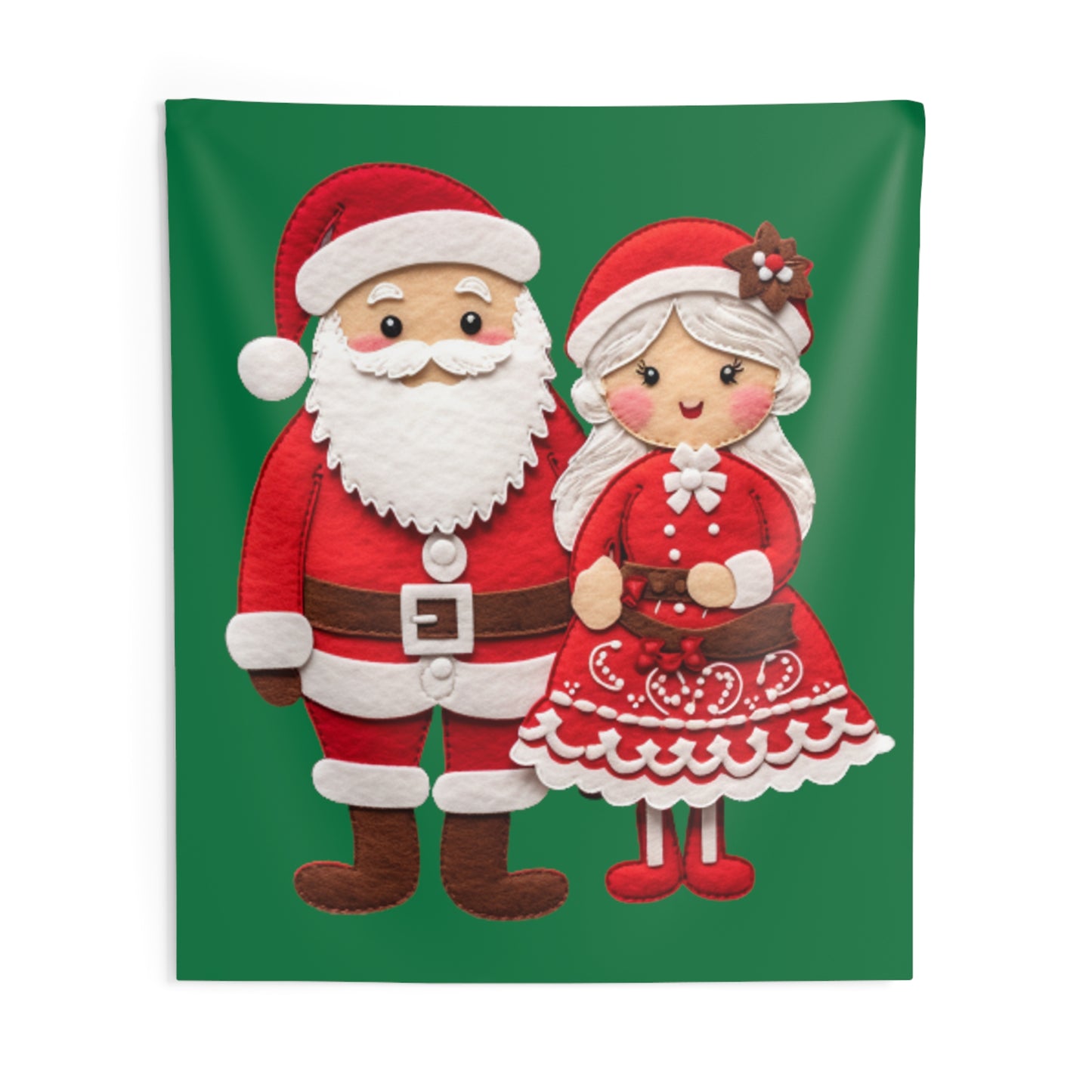 Santa & Mrs. Claus Felt Duo - Charming Handcrafted Christmas Decor, Festive Embroidered Holiday Figures - Indoor Wall Tapestries