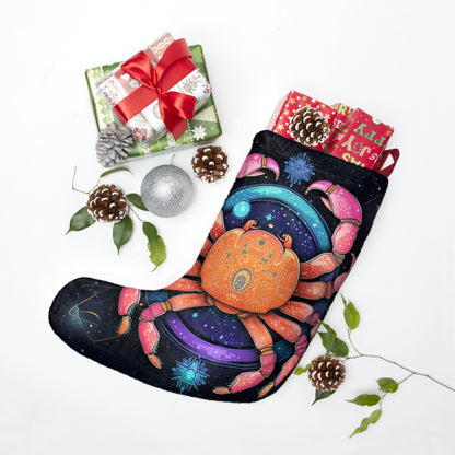 Rainbow Celestial Crab - Vibrant Cancer Zodiac Sign Art - Christmas Stockings