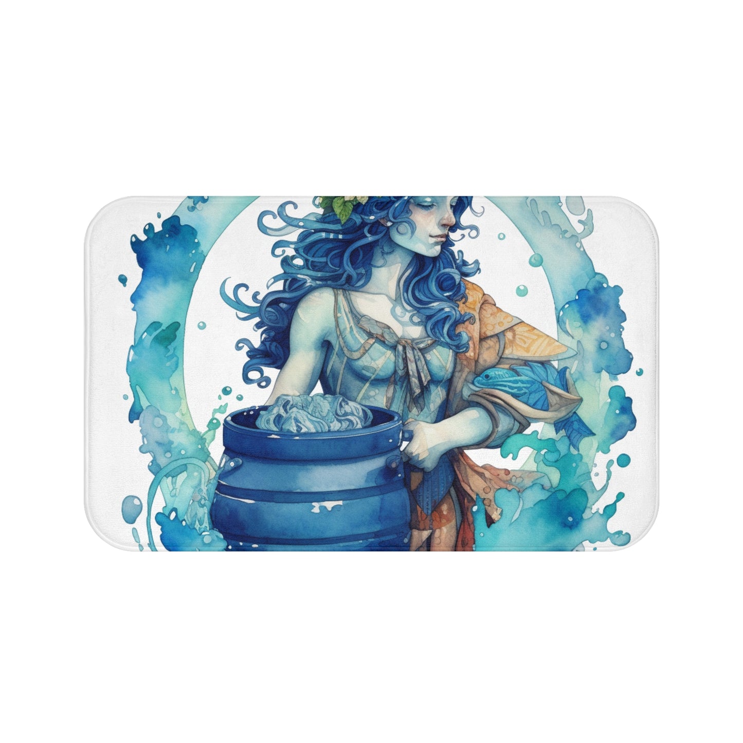 Artistic Aquarius Zodiac - Watercolor Water-Bearer Depiction - Bath Mat