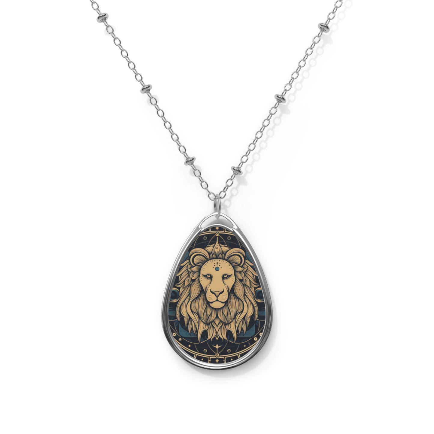 Signo del Zodíaco Leo - Círculo Místico Astrología Arte Constelación Cósmica - Collar Ovalado 