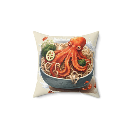 Ramen Octopus Bowl Anime Estilo tradicional japonés - Almohada cuadrada de poliéster hilado 