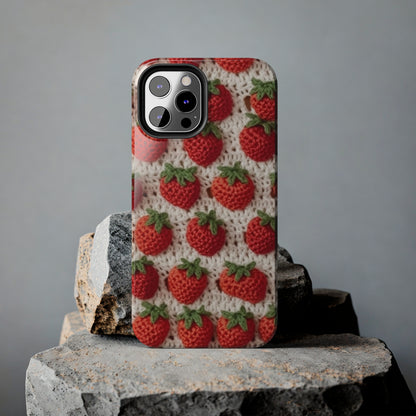 Strawberry Traditional Japanese, Crochet Craft, Fruit Design, Red Berry Pattern - Tough Phone Cases