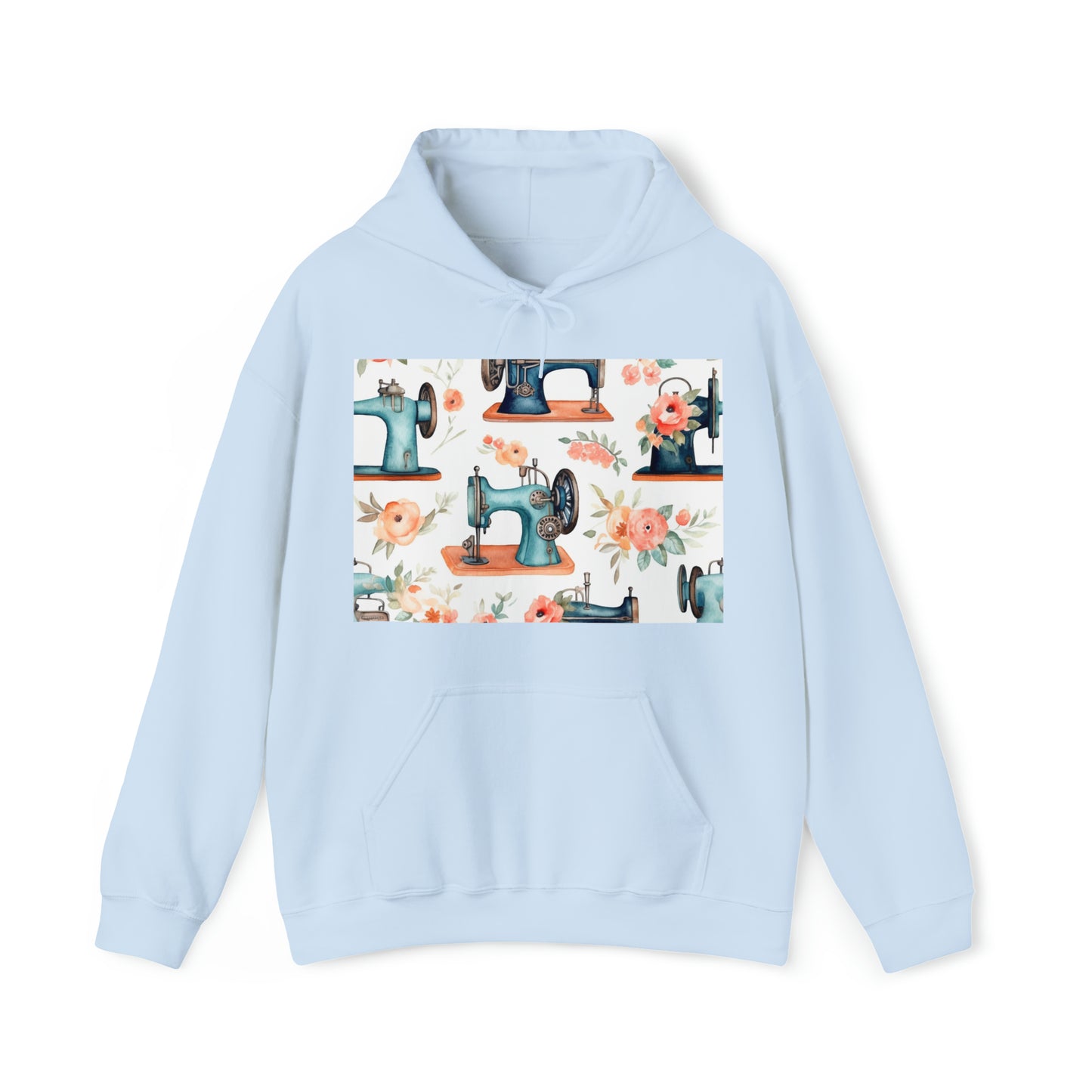 Watercolor Sewing Machines & Floral Bouquets: Antique Feminine Minimalist Styling - Unisex Heavy Blend™ Hooded Sweatshirt