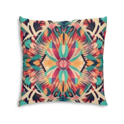 Boho Vibes: Handmade Summer Bohemian Print Pattern Artwork Tufted Floor Pillow, Square