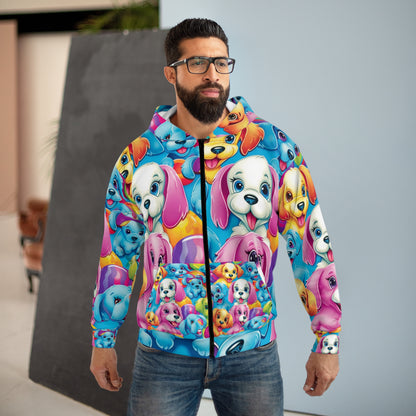 Happy Puppy & Dog Design - Vivid and Eye-Catching - Unisex Zip Hoodie (AOP)