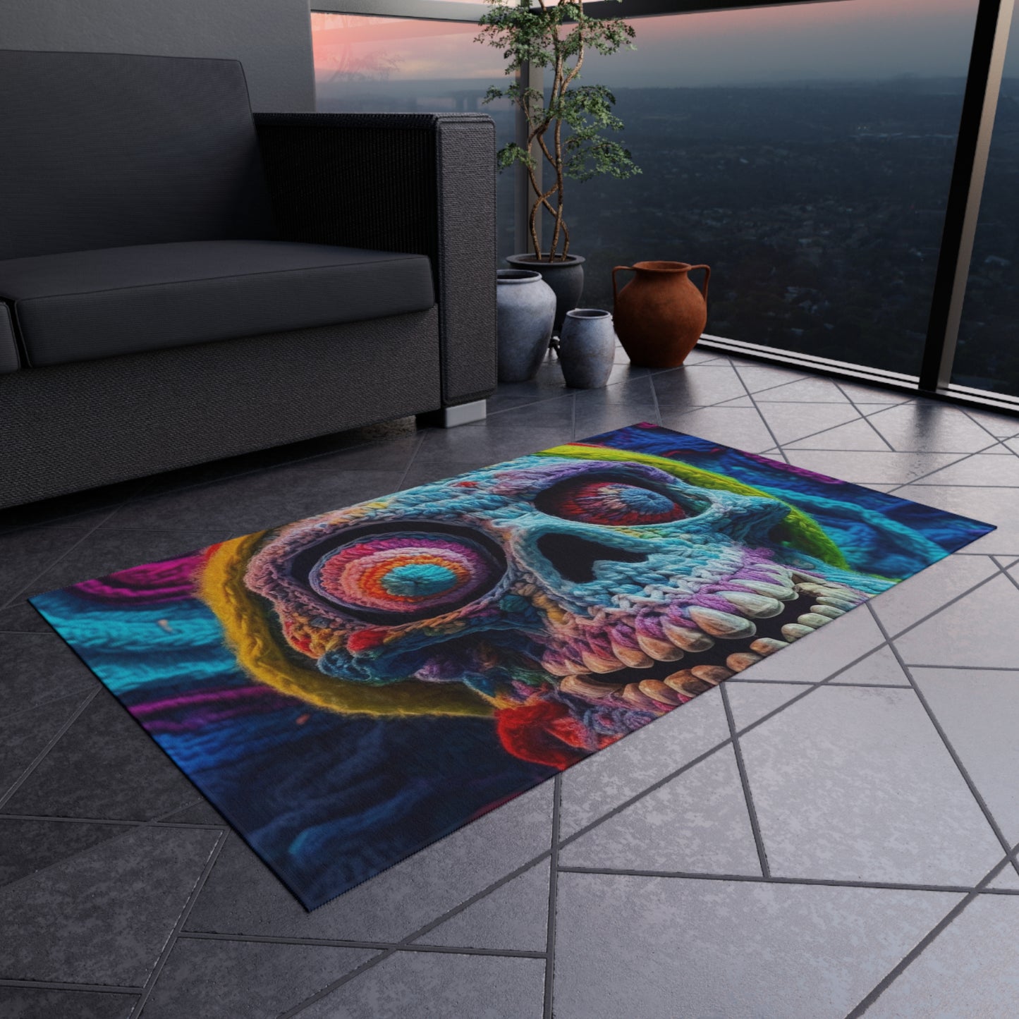 Crochet Skull Halloween Scary Horror Design - Outdoor Rug