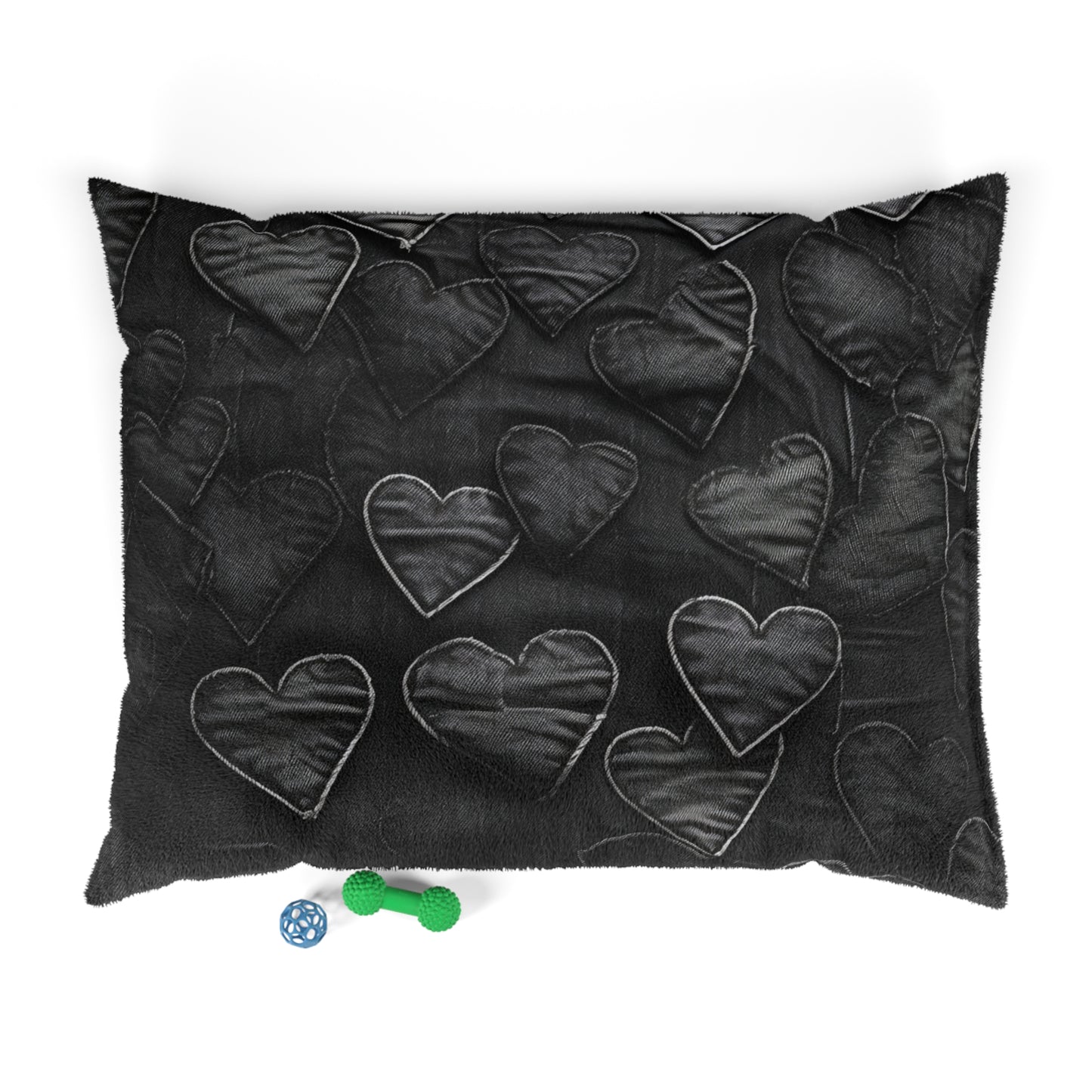 Black: Distressed Denim-Inspired Fabric Heart Embroidery Design - Dog & Pet Bed