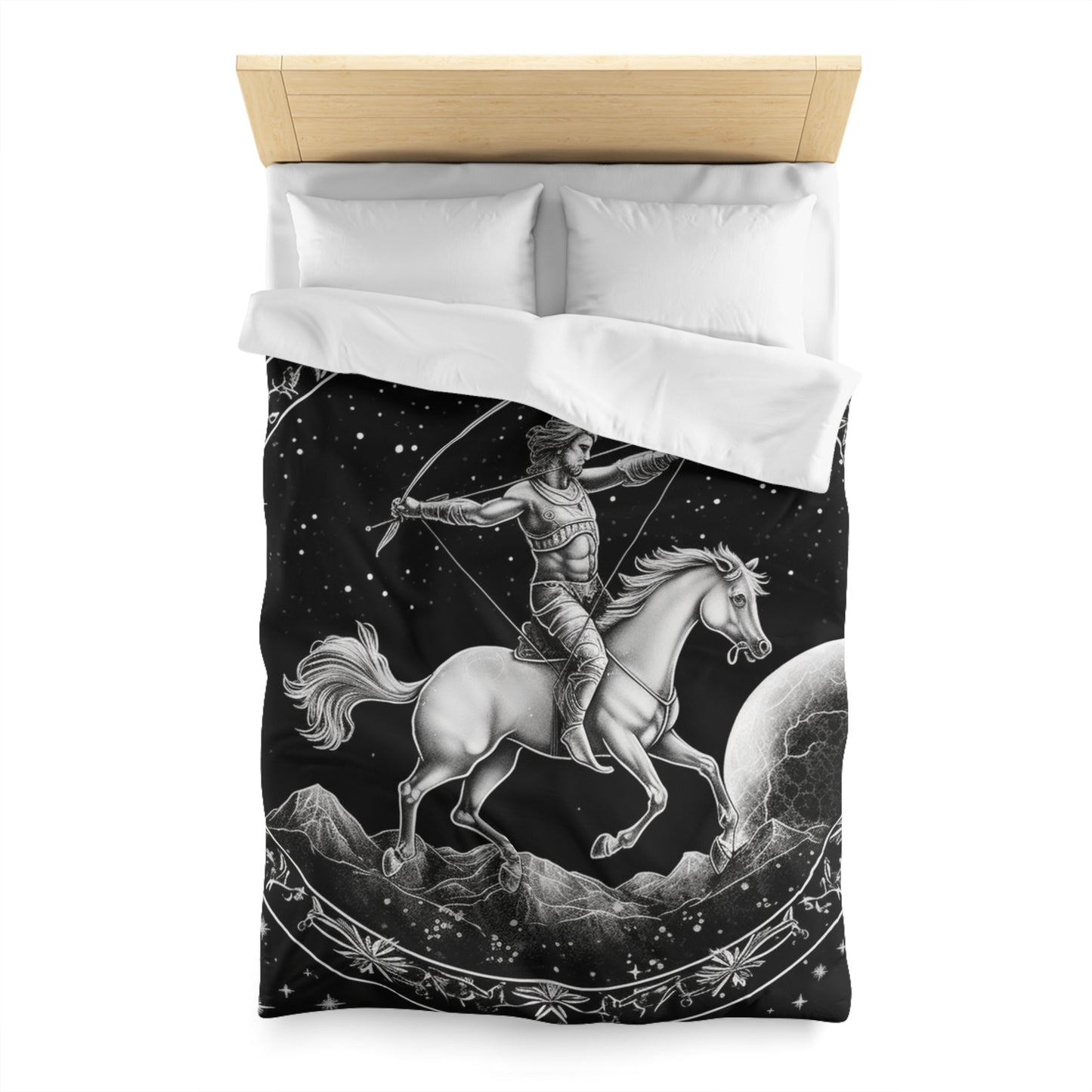 Diseño de arquero blanco y negro del zodiaco Sagitario - Funda nórdica de microfibra