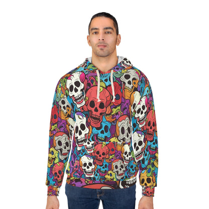 Patrón psicodélico de cabeza de calavera arcoíris, colores vibrantes - Sudadera con capucha unisex (AOP) 