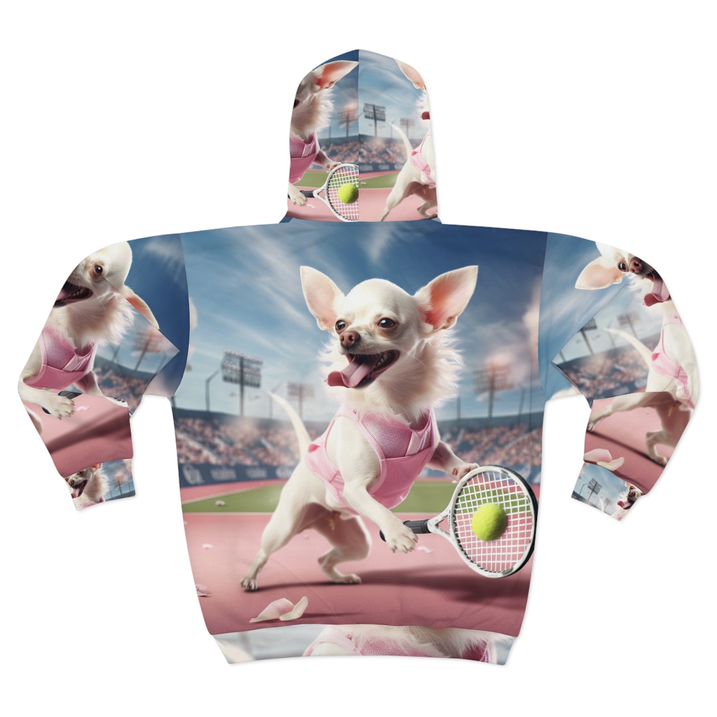 Chihuahua Tennis Ace: Dog Pink Outfit, Court Atheletic Sport Game - Unisex Zip Hoodie (AOP)