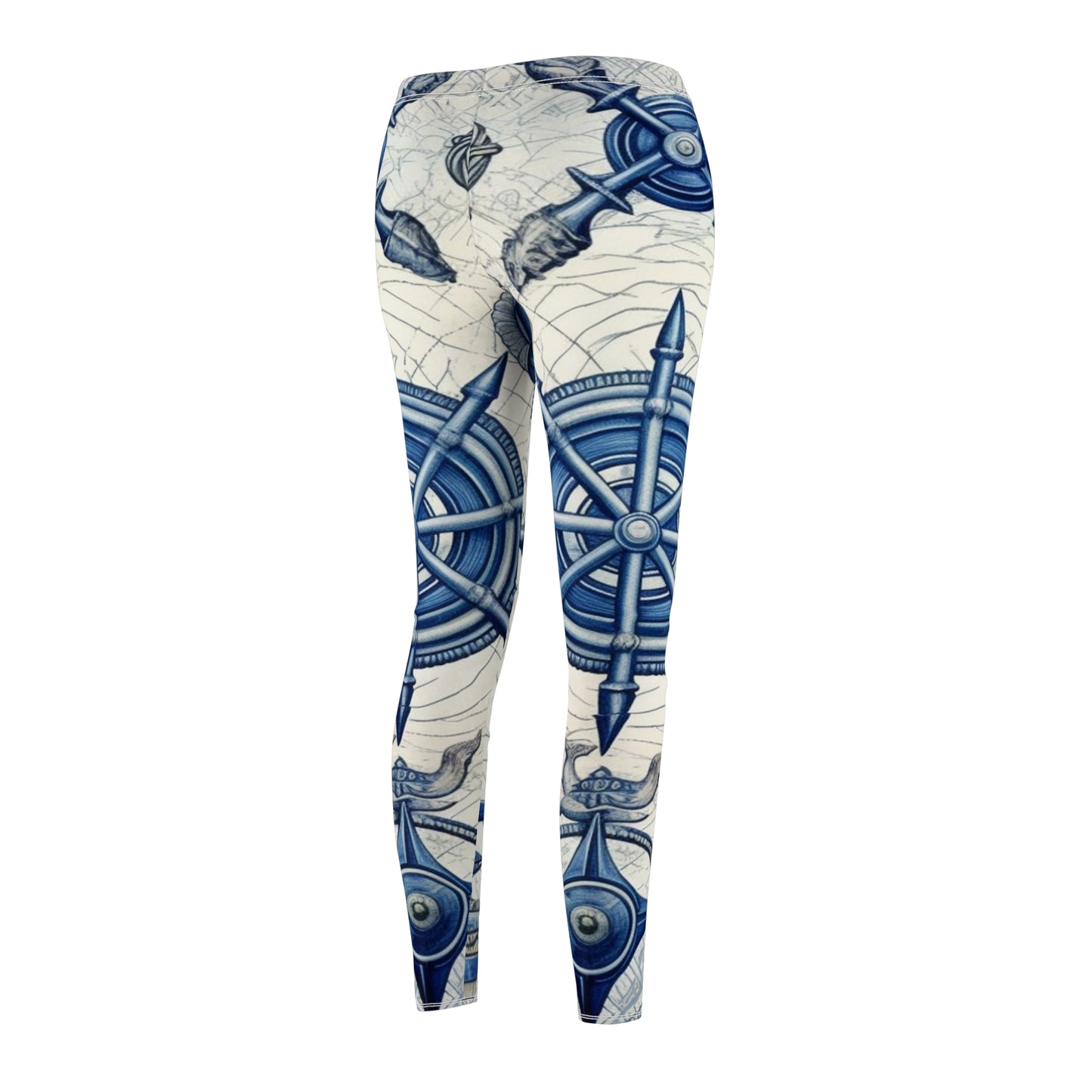 Nautical Theme Art - Anchors, Ropes, Compass Women's Cut & Sew Casual Leggings (AOP)