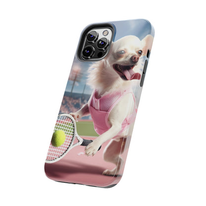 Chihuahua Tennis Ace: Dog Pink Outfit, Court Atheletic Sport Game - Tough Phone Cases