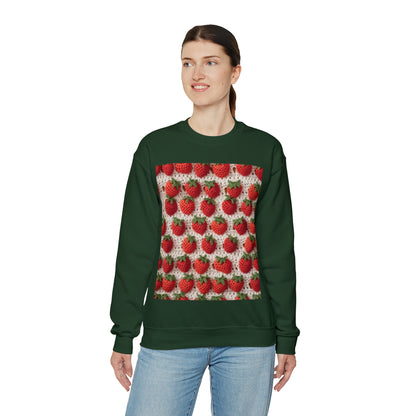 Strawberry Traditional Japanese, Crochet Craft, Fruit Design, Red Berry Pattern - Unisex Heavy Blend™ Crewneck Sweatshirt