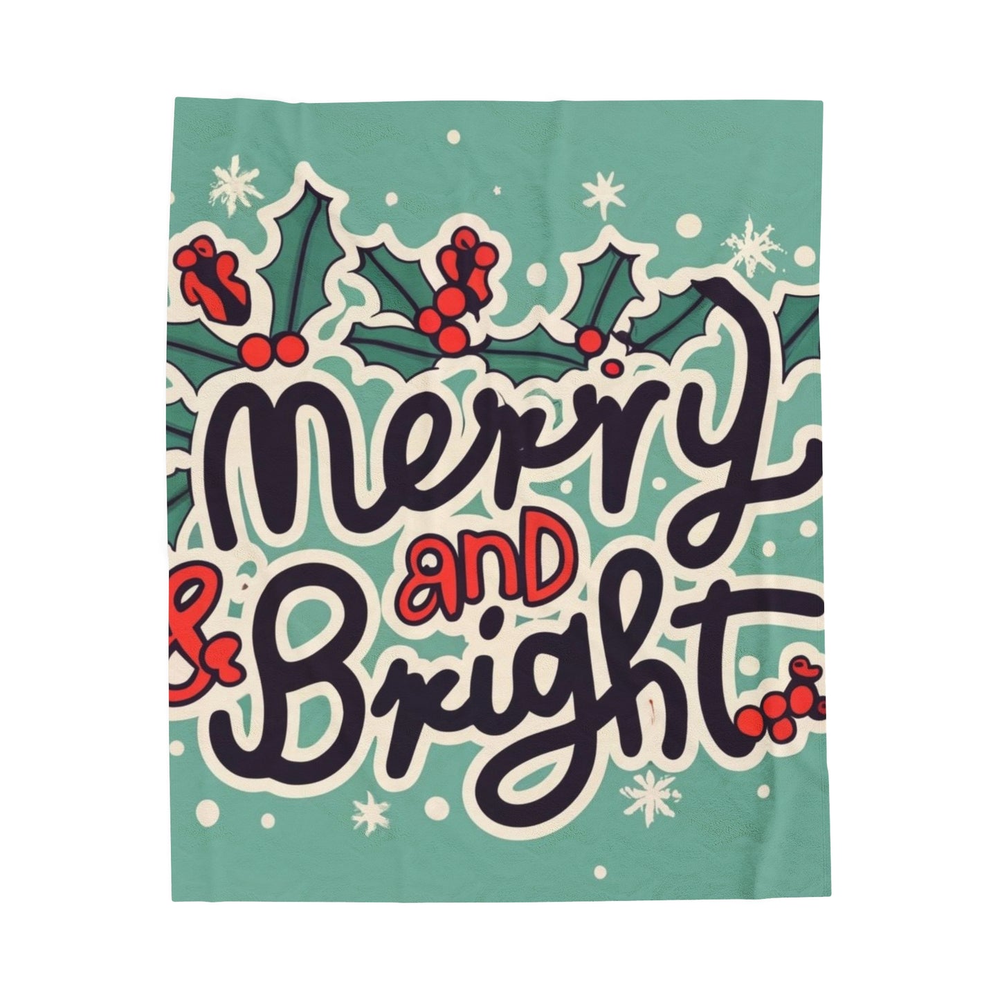 Merry and Bright Christmas Theme Holiday - Velveteen Plush Blanket