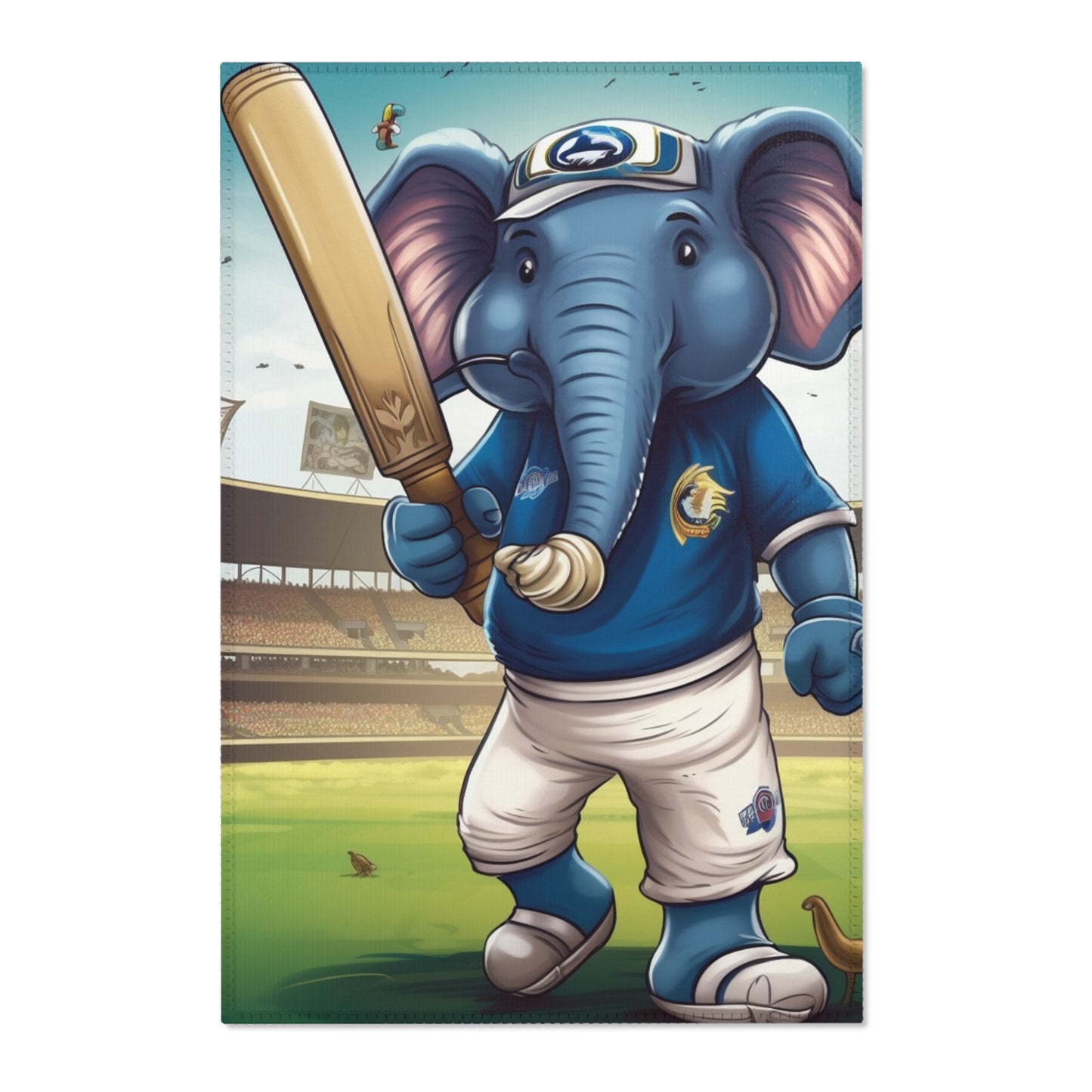 India Elephant Cricket Sport Star: Pitch, Run, Stump Game - Animated Charm - Area Rugs