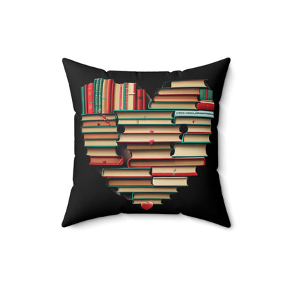 Amor del libro del día de San Valentín: pila de novelas románticas en forma de corazón - Almohada cuadrada de poliéster hilado