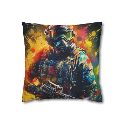 Paintball Game Sport: Professional Action Shot Target Player - Spun Polyester Square Pillow Case