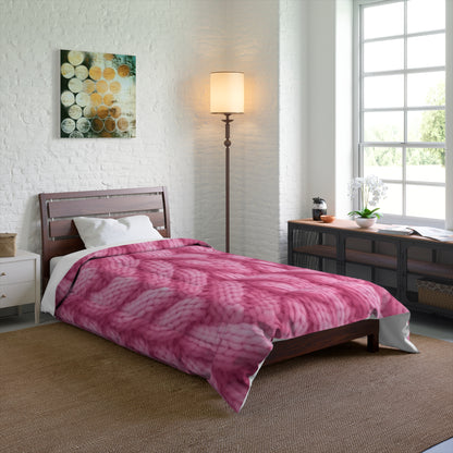 Blush Knit: Soft Hot Pink Palette Textured Fabric Design - Bed Comforter