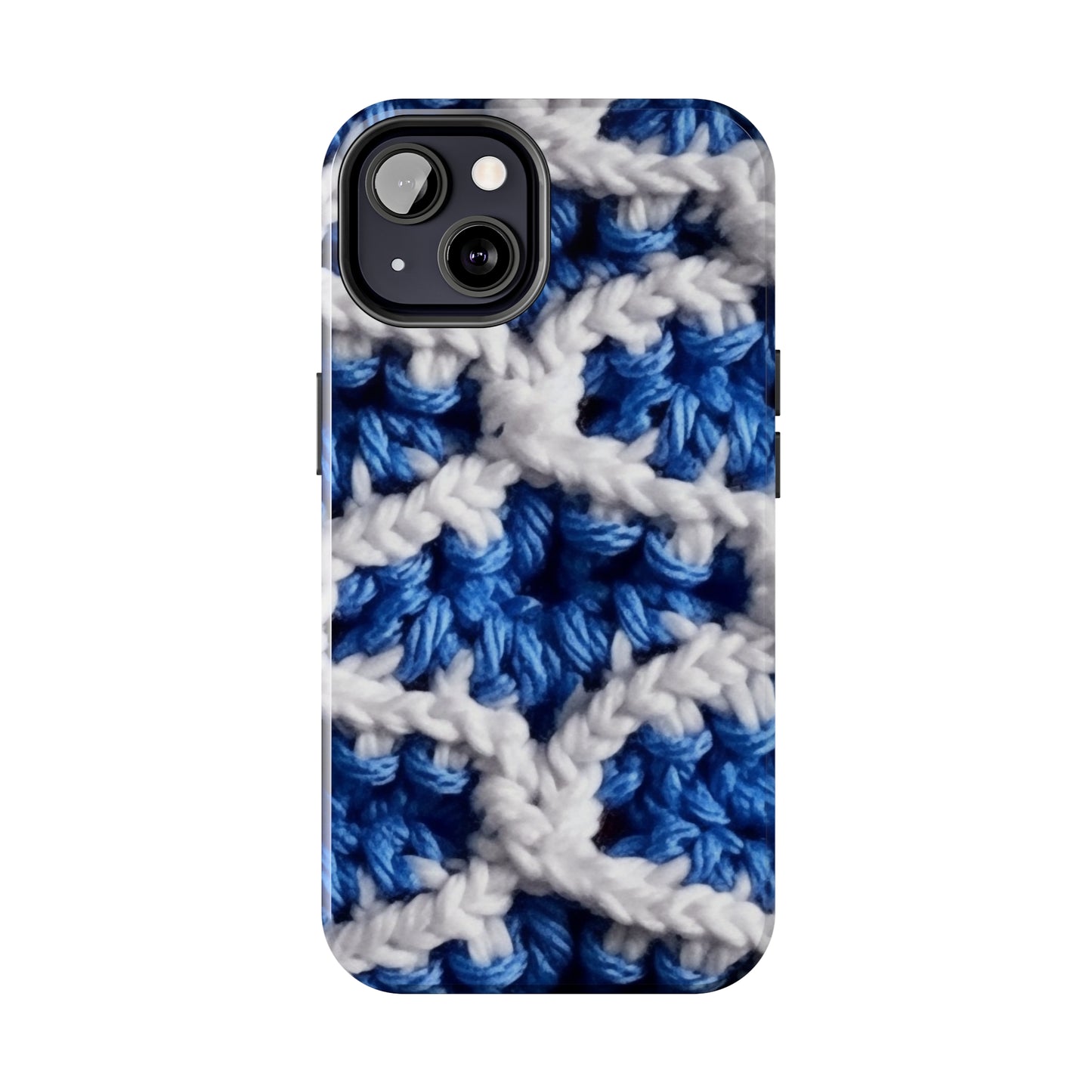 Blueberry Blue Crochet, White Accents, Classic Textured Pattern - Tough Phone Cases