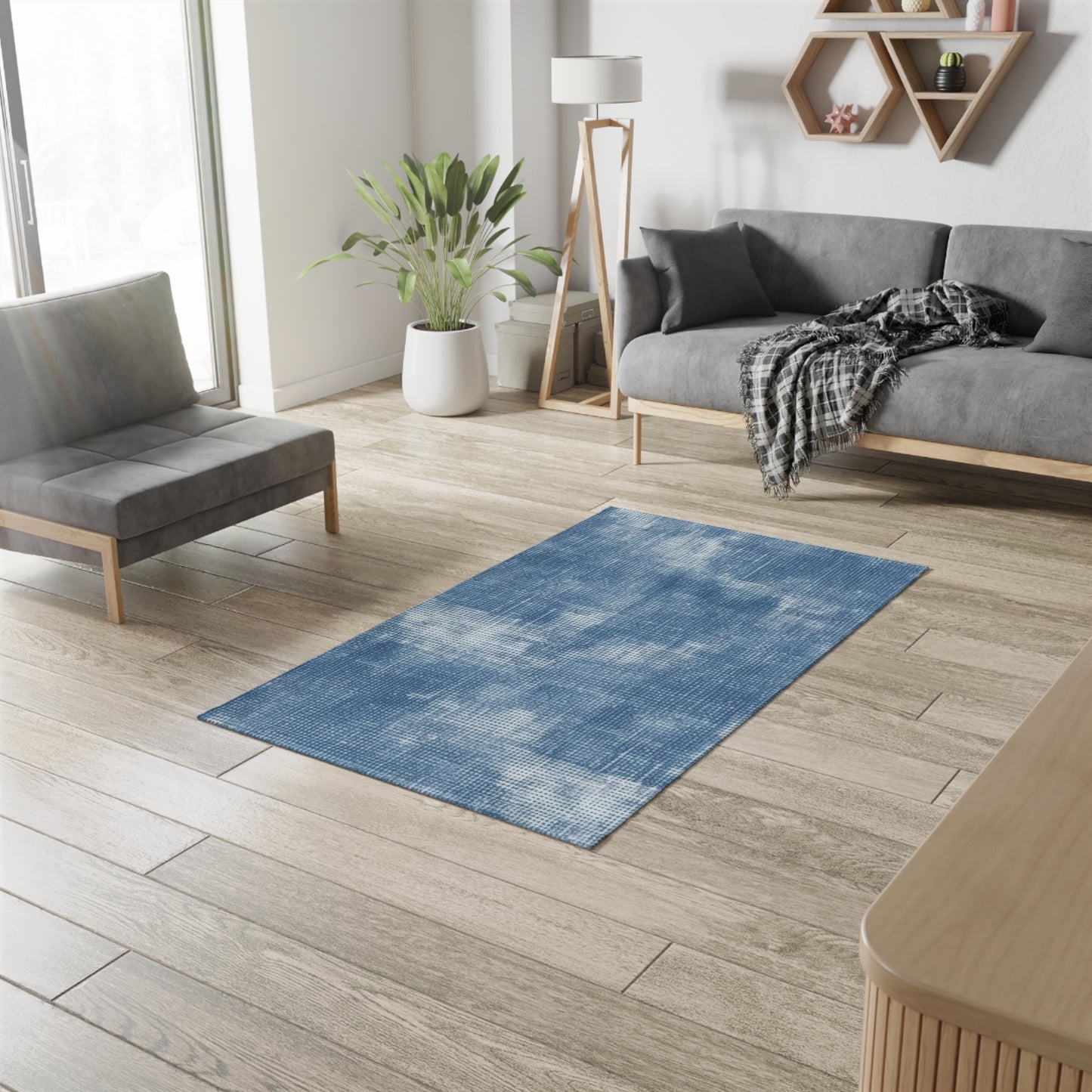 Faded Blue Washed-Out: Denim-Inspired, Style Fabric - Dobby Rug