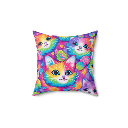 Happy Kitten & Cat Design - Vivid, Colorful & Eye-Catching - Spun Polyester Square Pillow