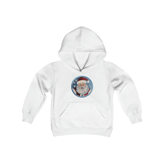 Santa Chenille Patch: Christmas Festive Holiday Design - Youth Heavy Blend Hooded Sweatshirt