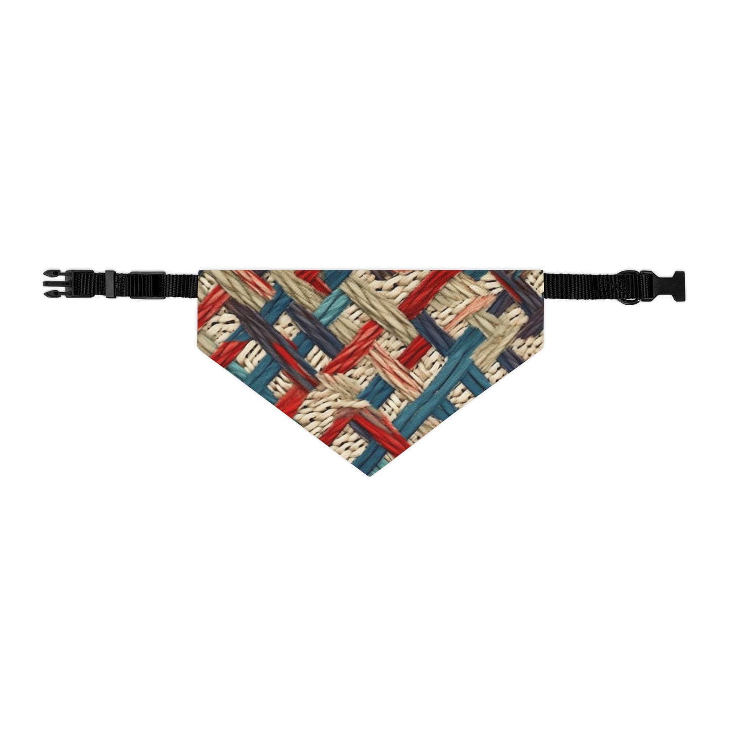 Colorful Yarn Knot: Denim-Inspired Fabric in Red, White, Light Blue - Dog & Pet Bandana Collar