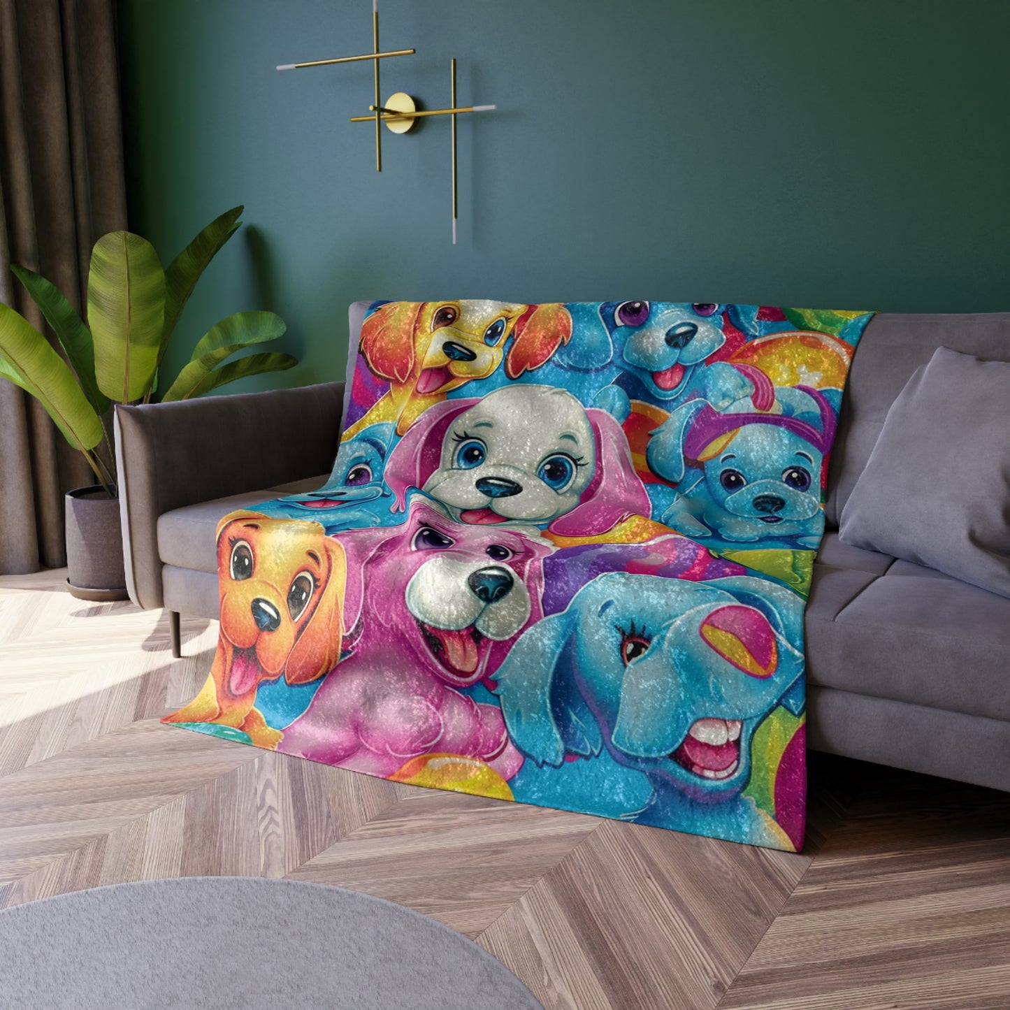 Happy Puppy & Dog Design - Vivid and Eye-Catching - Crushed Velvet Blanket