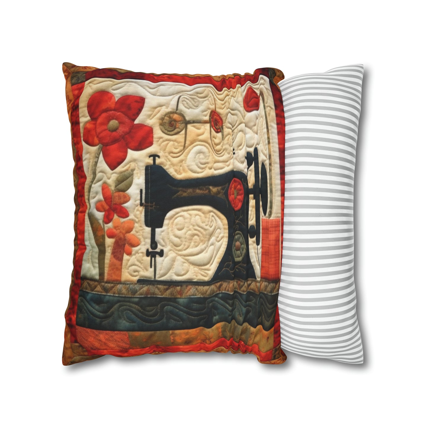 Sewing Machine Quilt: A Crafted Design Homage to Stitching - Spun Polyester Square Pillow Case