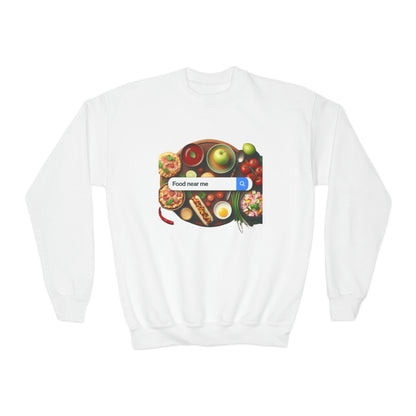 Food Near Me, Funny Gift, Youth Crewneck Sweatshirt