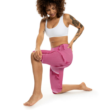 Distressed Neon Pink: Edgy, Ripped Denim-Inspired Doll Fabric - Women’s Capri Leggings (AOP)