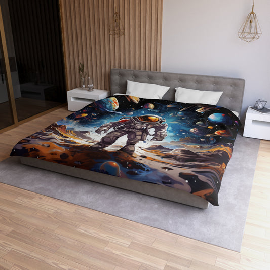 Galactic Voyage: Astronaut Journey in Celestial Star Cosmic Exploration - Microfiber Duvet Cover